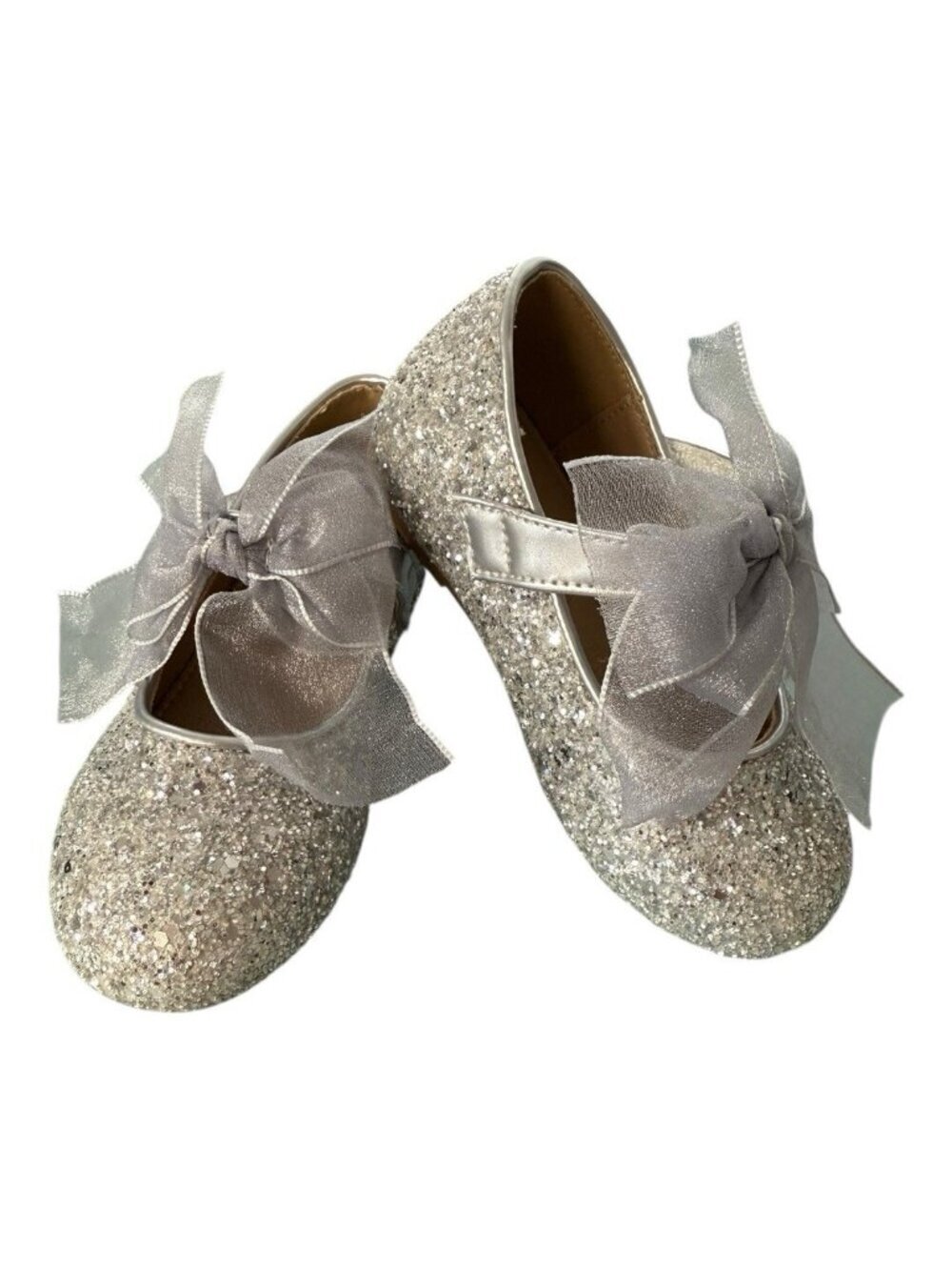 Kiderence Toddler Little Girl Glitter Ballet Flat~Sz 6M~Silver Bow Sparkle P7 15